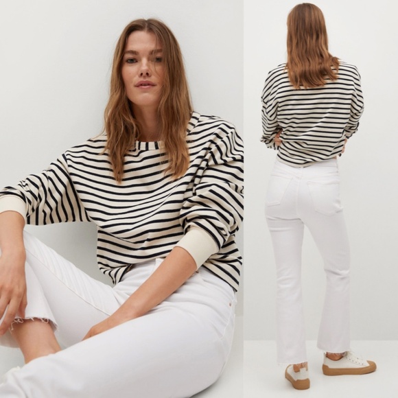 MANGO Jeans Sienna White Cropped Flared Raw Hem with Pockets - Picture 2 of 13